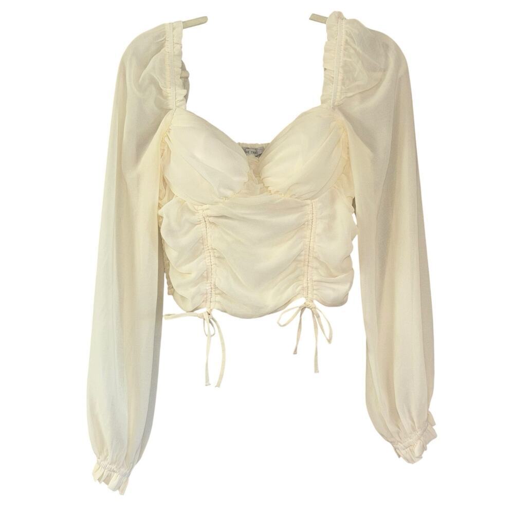 Love Tree Peasant Milkmaid Cottage Sheer Puff Sleeve Blouse Women’s M Fairy Top